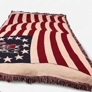 Patriotic Woven Throw Blanket in Red, Navy & Cream